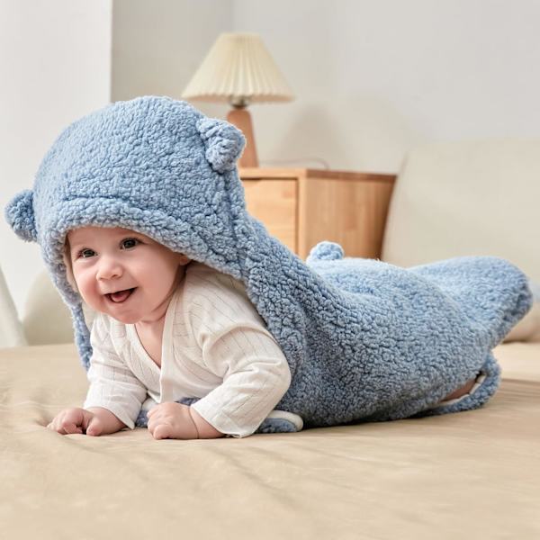Vauvan hupullinen peitto, Teddykarhu vauvan kapalointiliina, rattaiden vastaanottopeitto, fleece-makuupussi, säkki, vauvanvaatteet pojille ja tytöille Blue