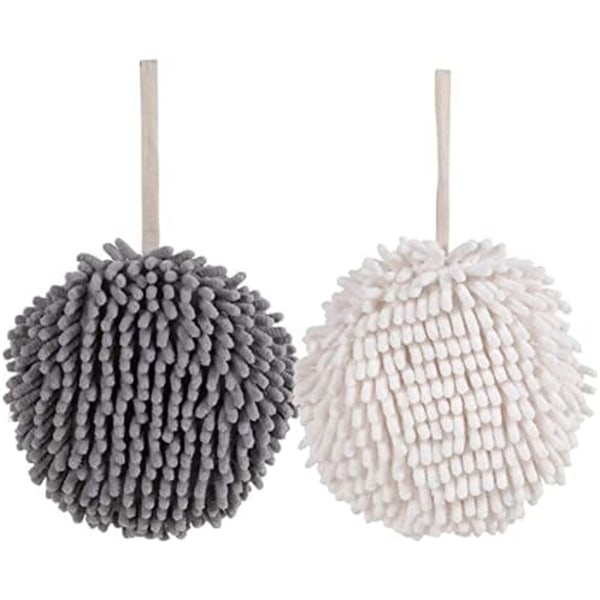 Mikrofiber Håndklær, 2 Grå, Hvite Chenille Mikrofiber Håndklær kan brukes på kjøkken og bad, svært absorberende og tørker hendene umiddelbart