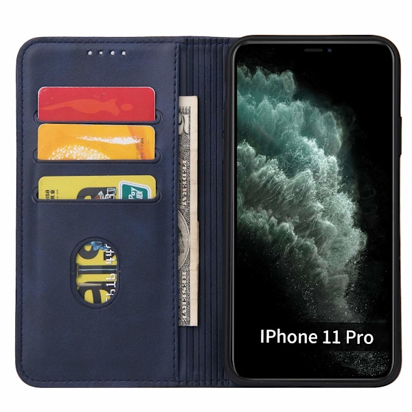 iPhone 11 Etui Premium PU Læder Wallet Etui med Kortholder Støttefod Indbygget Magnetisk Lukning Flip Folio Telefon Cover til iPhone 11 - Blå