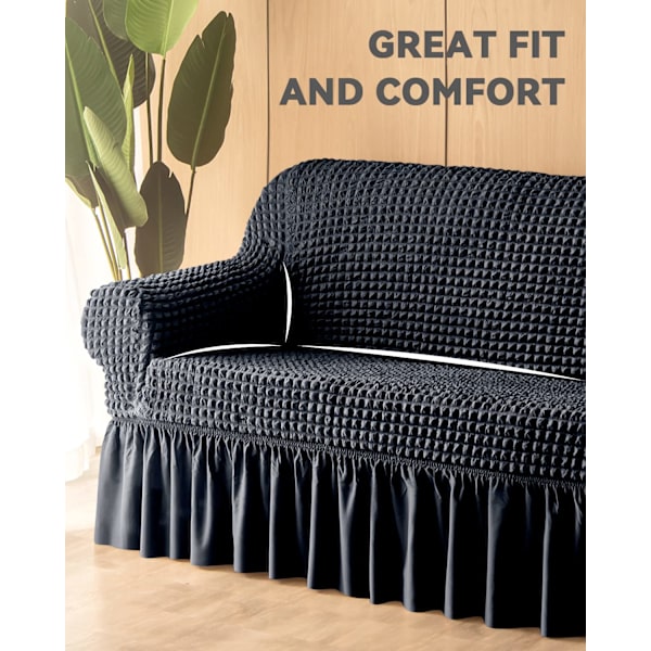 Armstolbetræk 1-delt Sofa Betræk med Skørt, Holdbart Vaskbart Høj Elastisk Strækbar, Nem Pasform Universal Møbelbeskytter (3-personers)
