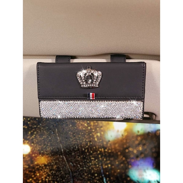 Bling Auton Kiinnitysklipsi Lasikotelot Strassitimantti Säilytysteline Auton Muotoilu Kannettava Aurinkosuoja Aurinkolasit Silmälasit Laatikko (Kruunu)