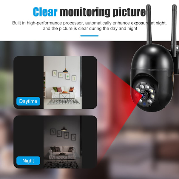 1080P Indendørs Sikkerhedskamera, 360° CCTV Kamera med Lyd-lys Alarm, Smart Bevægelsesdetektion, Tovejslyd, Auto Cruise
