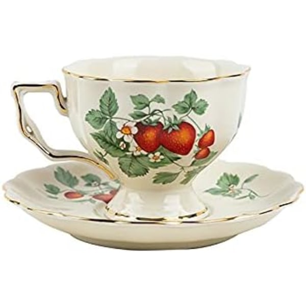 Tekanna Fransk Retro Tekanna Kaffekopp Set Guld Kant Kopp Fat Jordgubbsblomma Stor Tekopp Engelsk Afternoon Tea Restaurang Bar Café