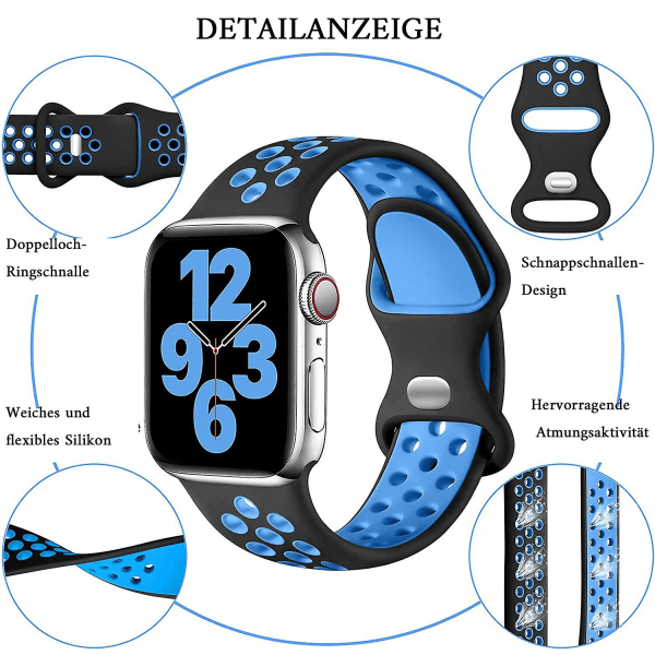 Sport Silikone Apple Watch Remme, åndbar erstatningsrem til Apple Watch Series 7 And Se