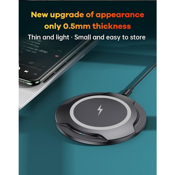 Trådlös laddare Qi-certifierad 15W snabbladdning Kompatibel med iPhone 13 pro max/13/12/SE/11/X/XS/XR/8, Samsung Note S21/S20/S9 (15W Svart)