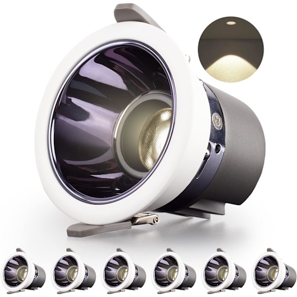 Forsænket LED Badeværelsesspotlight 6 Pak 7W 700LM = 70W Glødepære, IP44, Naturhvid 4000K, AC 220-240V, Udskæring 70-75mm (Hvid)