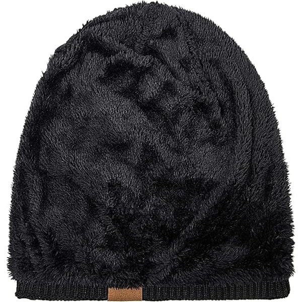 Lue for vinter, varm lue strikket slouchy tykk hodeskallelue (svart) black