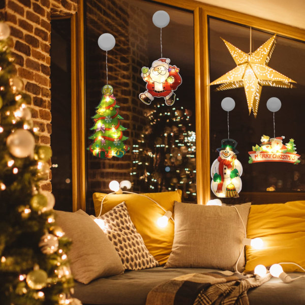 LED-sugekopp-julelys, LED-julevindusdekorasjon Batteridrevet for vindusdekorasjon, dører og utstillingsvinduer (uten batteri)