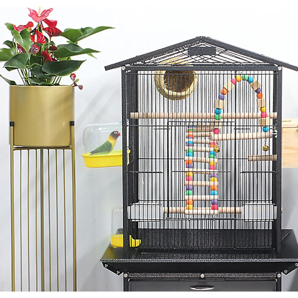 Fågelbadkar, Hängande badkar Fågelbur Tillbehör med krokar, Transparent låda Matmatare Hållare Bricka för Kanariefågel, Undulater, Papegoja 13X14X13cm (Gul)