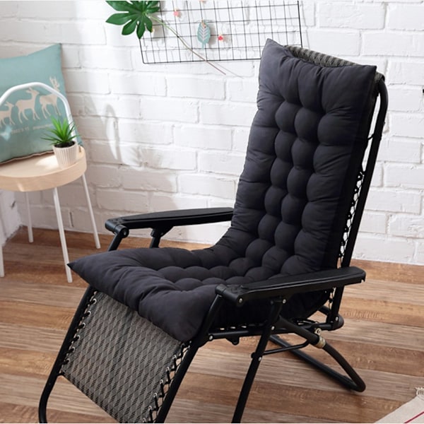 Højrygget Stolhynde, Fortykkede Havestolhynder, Udendørs Terrassestolhynde, 3D Rektangulær Form Hynde, Sort, (48*155*8CM) Black