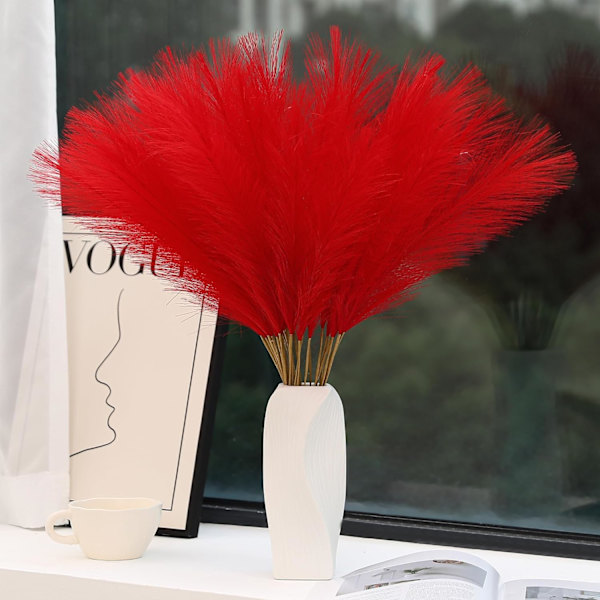 Röd Pampasgräsdekor - 30 st 61 cm Kort Konstgjord Pampasgräsdekor, Falska Pompas Blommor för Heminredning (Röd) red