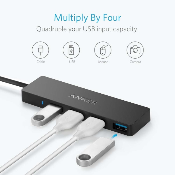 4-ports USB 3.0 Ultra Slim Data Hub för Macbook, Mac Pro/mini, iMac, Surface Pro, XPS, Notebook PC, USB-minnen, Mobila hårddiskar och mer 20cm