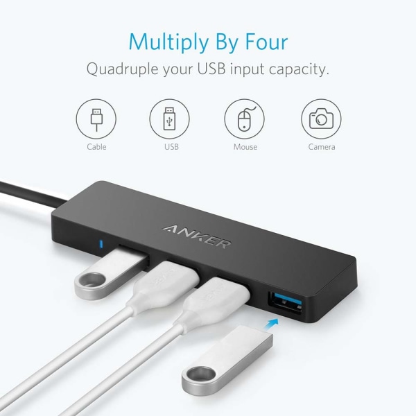 4-Ports USB 3.0 Ultra Slim Data Hub til Macbook, Mac Pro/mini, iMac, Surface Pro, XPS, Notebook PC, USB-stik, Mobile HDD og mere 20cm