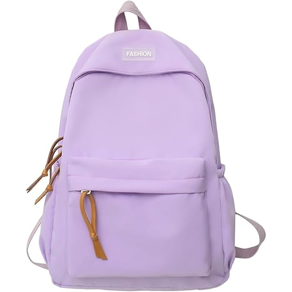 Lätt campusryggsäck, vattentät casual reseskolväska, stor kapacitet enfärgad ryggsäck, lämplig för skola, resor, lila, liten storlek purple S