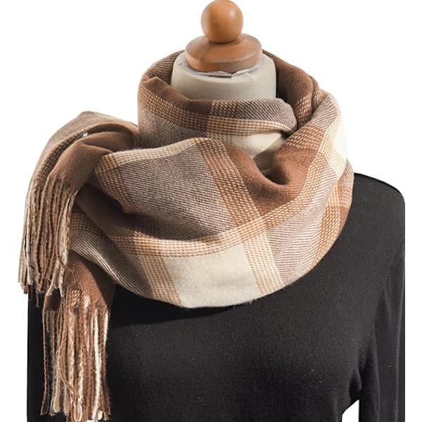 Vinter Tartan Tørklæde til Kvinder, Cashmere-lignende Tørklæder, Lange Varme Slå-om, Pashmina Kvast-sjal, Stola, Valentinsdagsgaver, Tørklæder, Julegave Drak Khaki