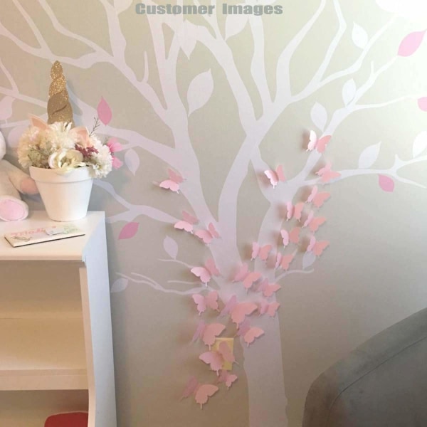 24 stk 3D sommerfugle aftagelige vægmaleri klistermærker Vægklistermærker Decal til hjem og værelse dekoration (pink)