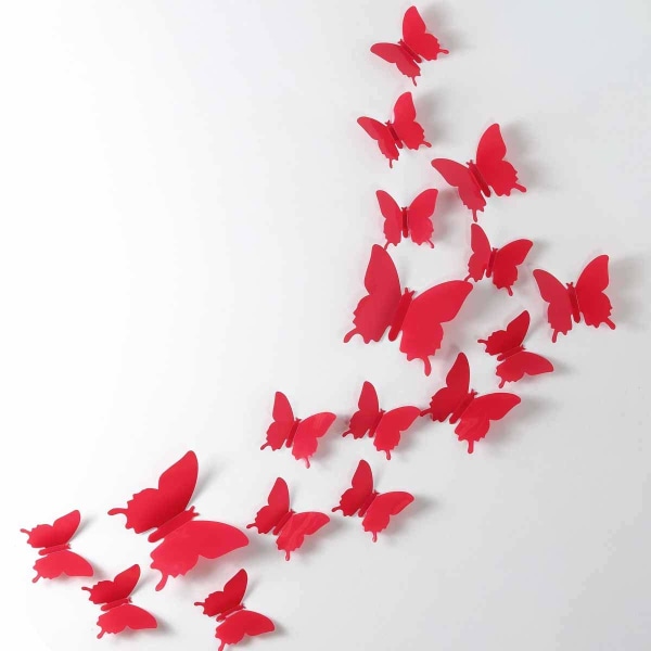 24 stk 3D sommerfugl-avtakbare veggmaleri-klistremerker Veggklistremerker for dekorasjon av hjem og rom (rød)