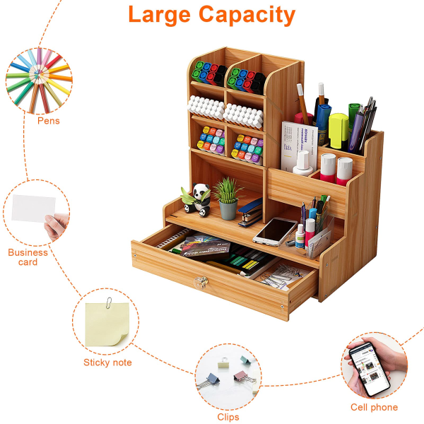 Gör-det-själv- organizer i trä, stor kapacitet, förvaringslåda med låda för hem, kontor och skola (Cherry Color)