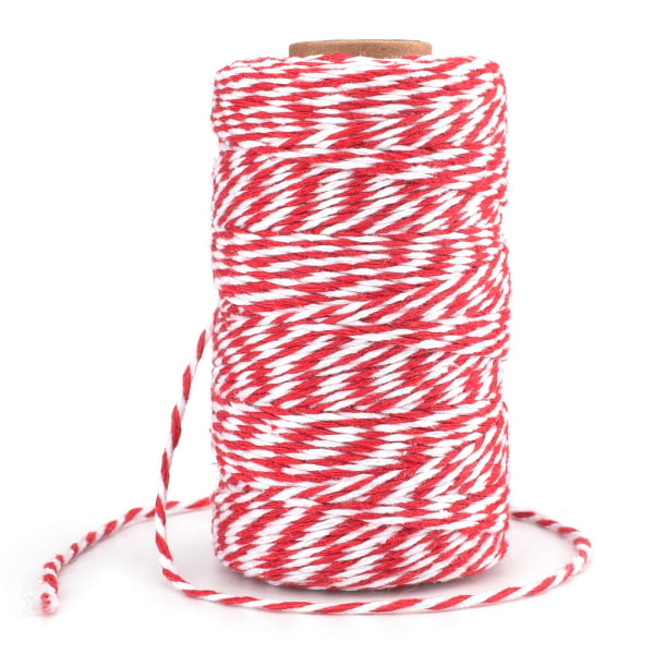 100M rød og hvit streng juletau Rød julestreng Rød Slitesterk bomullsstreng for baking, julegaveinnpakning
