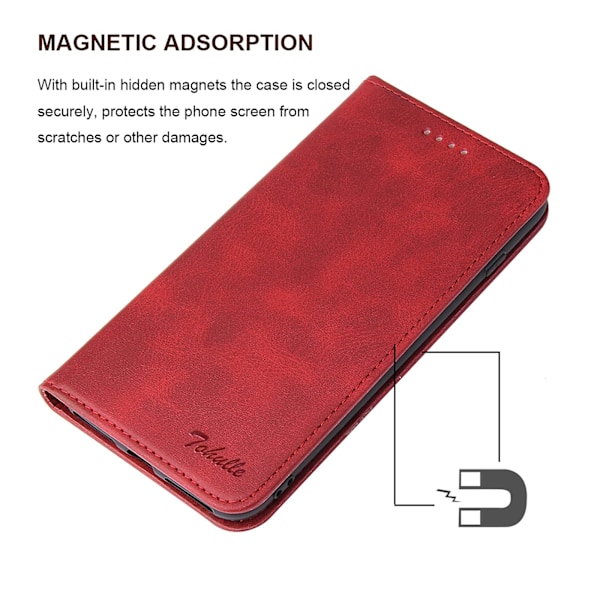 iPhone 11 Fodral Premium PU Läder Plånboksfodral med Korthållare Ställ Inbyggd Magnetisk Stängning Flip Folio Telefonskal för iPhone 11 - Röd