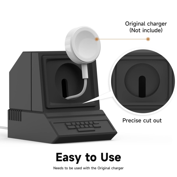 Oplader Stativ Kompatibel med Alle Apple Watch Ultra/8/SE2/7/6/SE/5/4/3/2/1 Opladningsdockningsstation Støtter Natbordtilstand, Sort