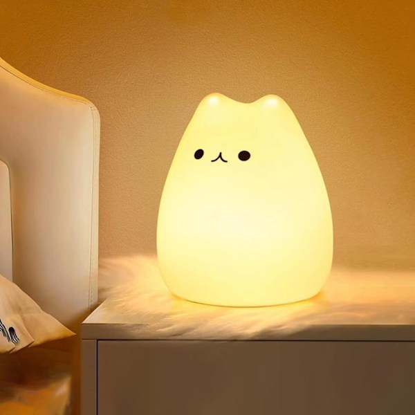 Nattlampa för barn/bebis, 7 färger Kawaii katt, Uppladdningsbar LED-nattlampa, Timerfunktion Silikon Sänglampa, Beröringskänslig Gåva för Flickor