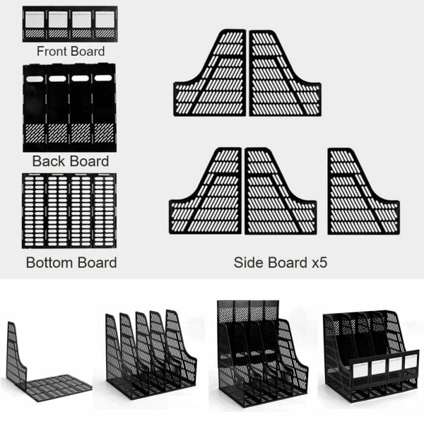 Työpöydän 4-osainen Lehtiteline Kehykset Tiedostojen Jakajat Asiakirjakabinetti Hylly Näyttö ja Säilytyskotelo Musta black