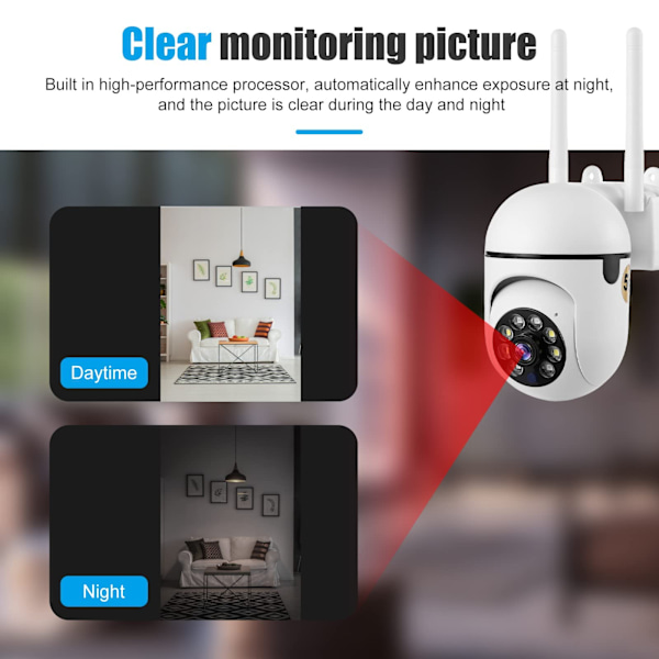 Säkerhetskamera Inomhus Utomhus, 1080P WiFi-kamera med Infraröd Mörkerseende, Panorering-Tilt 360° Vy, Smart Rörelsedetektering, 2-Vägs Ljud, Auto Cruise