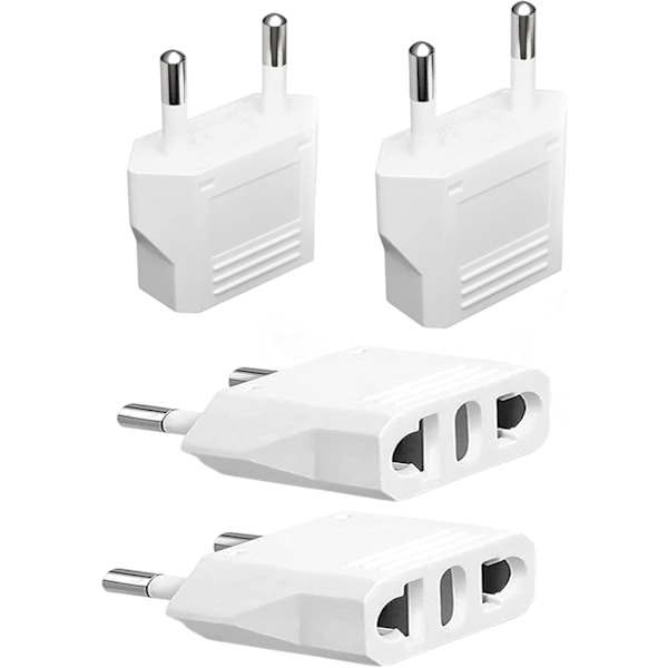 4-pack US/CA till EU Europeisk Kontaktadapter - Typ C-kontakt, 2-stift till 2-stift Europa Uttagsreseadaptrar, Res från USA/Kanada till Europa/Asien