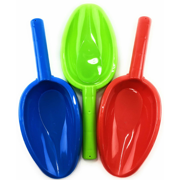 14" Kids Long Handle Sand Scoop Plastskyfflar för Sand & Beach (röd, blå & grön) - 3-pack