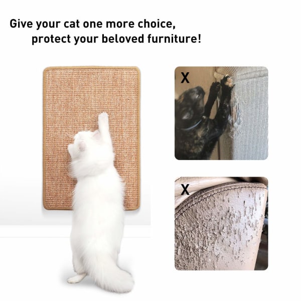 Katteskrabemåtte, 30 x 40 cm, Naturlig Sisal, Vandret kradsemåtte, Kradsebræt til gulv, Beskytter møbler og sofaer