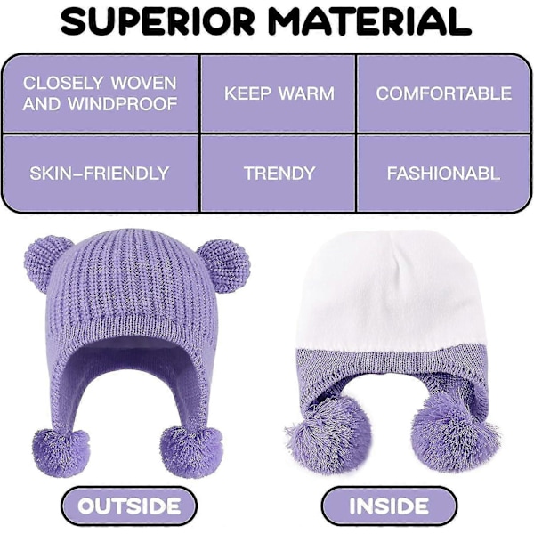 Baby Vinterhue, Sød Bjørnøre Beanie, Varmt Fleeceforet Strikket Hat (50-52cm) L,50-52cm