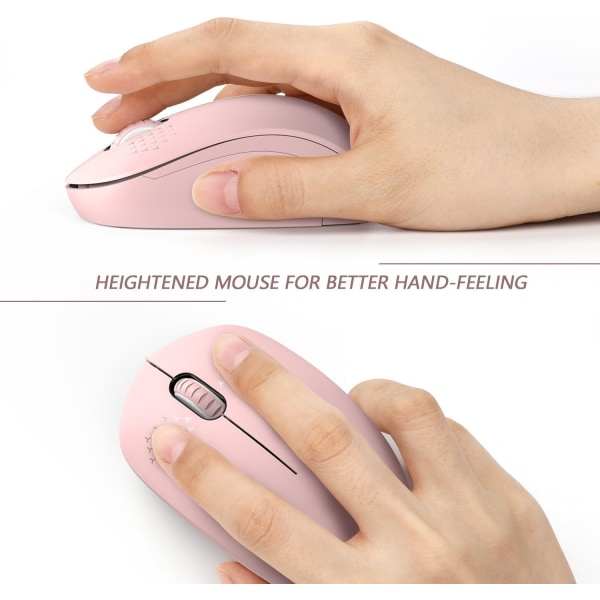 Trådløs mus, 2,4G støjfri mus med USB-modtager - Bærbar computermus til pc, tablet, bærbar computer med Windows-system - Pink