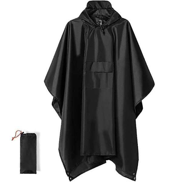Vedenpitävä poncho aikuisille, uudelleenkäytettävä sadeviitta aikuisille vedenpitävä, kevyt vedenpitävä sadetakki ulkoiluun, retkeilyyn, pyöräilyyn, matkustamiseen Black