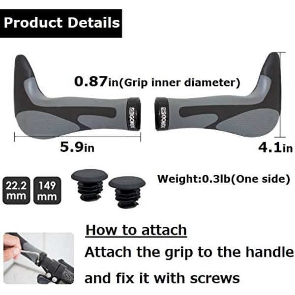Ergo Cykelhandtag Bar End Lock On Styre Mountainbike MTB Grey