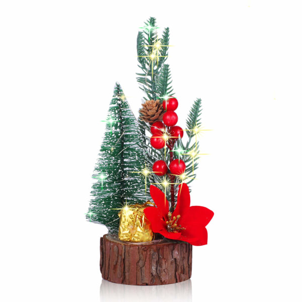 Mini-juletræ bordpladedekorationer Juleboligindretning Kunstige bær Fyrgrene Julefestpynt（Blomst）