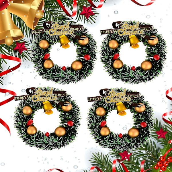 Dollhouse Miniature Christmas Wreaths with Bells, 4 pcs 1:12 Dollhouse Accessories Mini Christmas Wreath