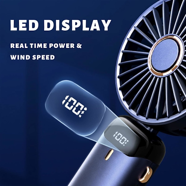 Bærbar ventilator, 5000mAh genopladelig 5 hastigheder, med LED-display, 11-21 timers skrivebordsventilator arbejdstid til kontor soveværelse udendørs rejser camping
