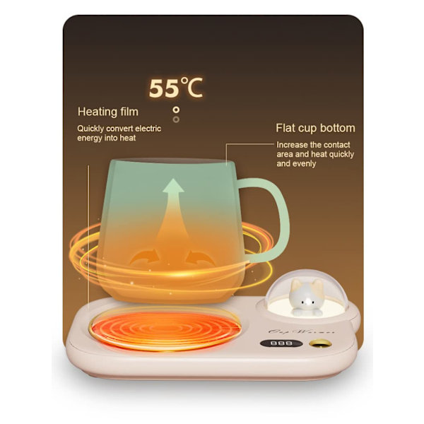 Smart Kaffekopvarmer, Katte-Kaffekopvarmer med Natlys, Automatisk Afbrydelse, 3 Temperaturindstillinger LED-Display til Kaffe Te Mælk Kakao, Grøn