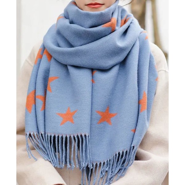 Femuddig stjärnscarf Stars Super Soft Cashmere Feel Sjal dubbelsidig kashmirhalsduk - Höstvinter julklapp