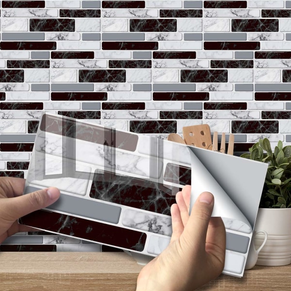 Seinälaattojen siirtotarra kodin sisustukseen, Peel & Stick itseliimautuva splashback, laattatarrat olohuoneen keittiön kylpyhuoneen sisustukseen, 9 kpl,01