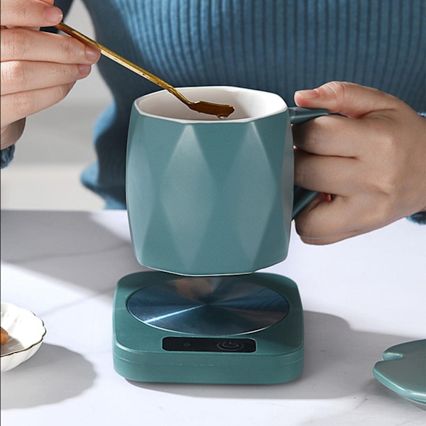Kaffekoppvärmare, USB-laddningsunderlägg Bärbar, Hållbar Multifunktionell Keramikkopp, Metallkoppvärmare, Grön