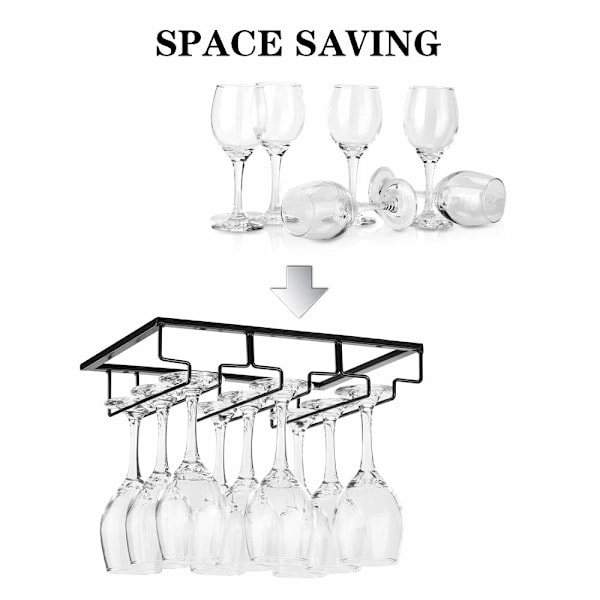 Vinglasställ - Vinglashållare för under skåp, förvaring av glas, hängare, 2-pack metallorganisatör för bar, kök, svart