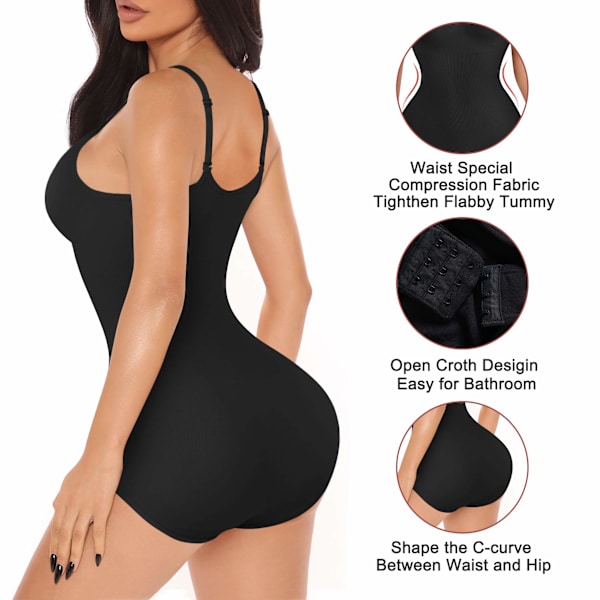 Kvinnors Slank Bodysuits Shapewear Toppar Magkontroll Kroppsskulpterare Spaghettiband Camisole Trikåer Bodycon Jumpsuit, XL/2XL