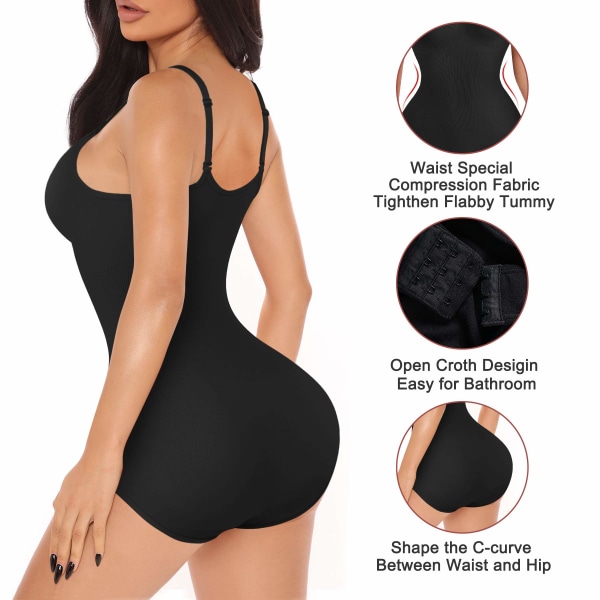 Naisten Laihduttavat Bodyt Muotoiluvaatteet Topit Tummy Control Body Shaper Spaghetti Strap Camisole Trikoot Bodycon Jumpsuit, XS/S