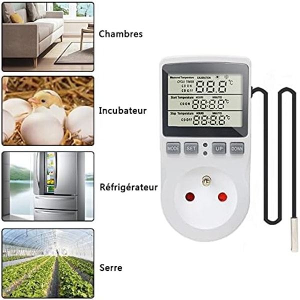 Digital termostatuttag med temperaturkontroll för uppvärmning och kylning med sond, LCD-uttag temperaturkontroll timer