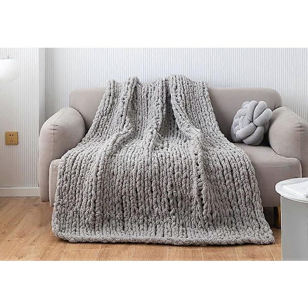 Tjock stickad chenillegarn för handgjorda filtar, supersoft stort jumbo filtgarn Light Gray