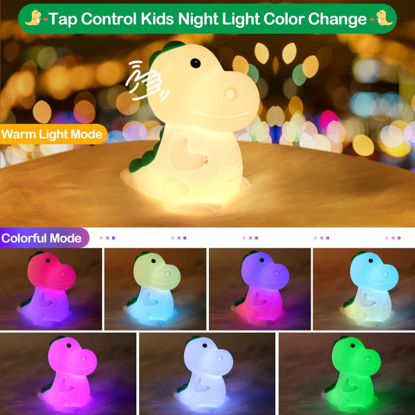 Lasten yövalo Baby yövalo, Dinosaur Baby Night Light, 7 väriä ja kosketus, USB ladattava LED-lamppu, Lasten yövalo Deco-lamppu