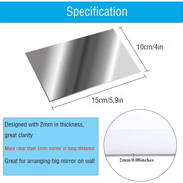 HD Självhäftande Spegel, 10 st, Ingen Glasspegel, Självhäftande Spegelblad, Flexibel Spegelfilm, Självhäftande Dekorativ Spegel (15 * 10cm)