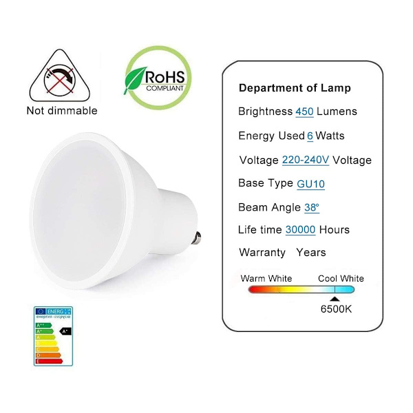 GU10 LED-lampor, 5-pack GU10 LED 5W motsvarande 40W glödlampa, 50W halogenlampa, 220-240V, 450LM, kallvit 6500K, ej dimbar